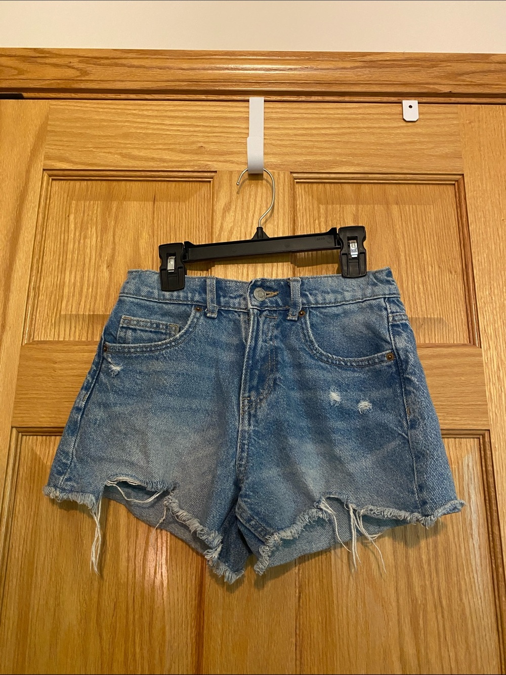 Girls Zara Distressed High-Rise Denim Shorts - Blue